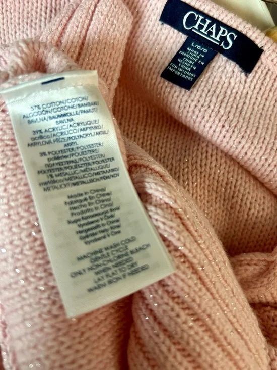 Chaps Pink Cable Knit Sweater Silver Metallic Thread Size Large - Picture 3 of 9
